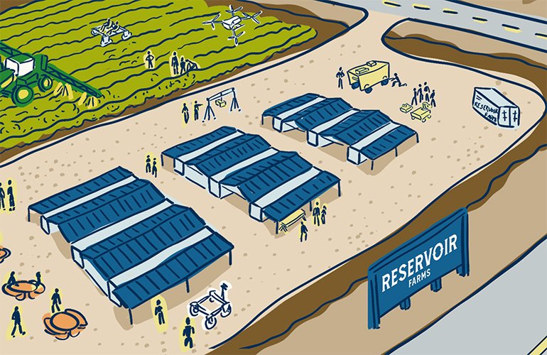 Illustration des fermes de réservoir.